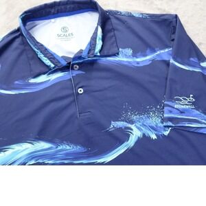 Scales Golf Fishing Performance Polo Shirt‎ Men's XL Blue Ocean Waves